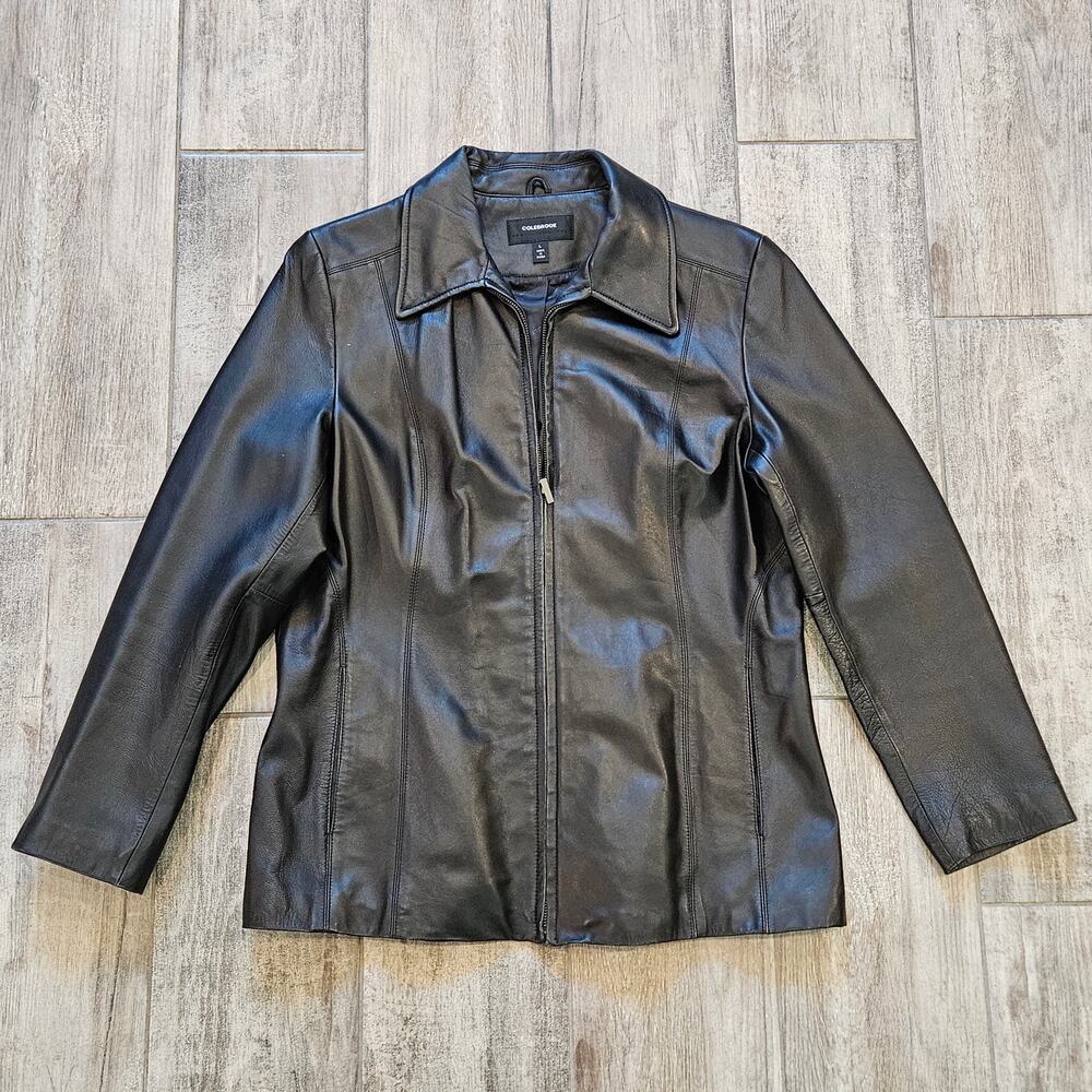 Colebrook Vintage Genuine Leather Jacket‎ Women’s L Black Zip Front Classic Moto